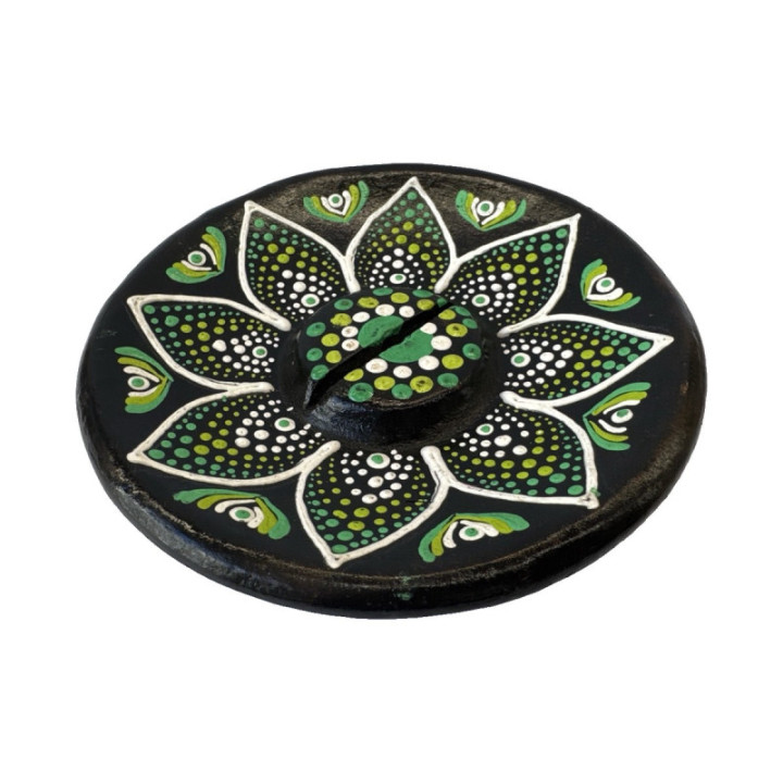 Bruciatore tondo puntinato verde chiaro/verde scuro in terracotta Ø 12 cm
